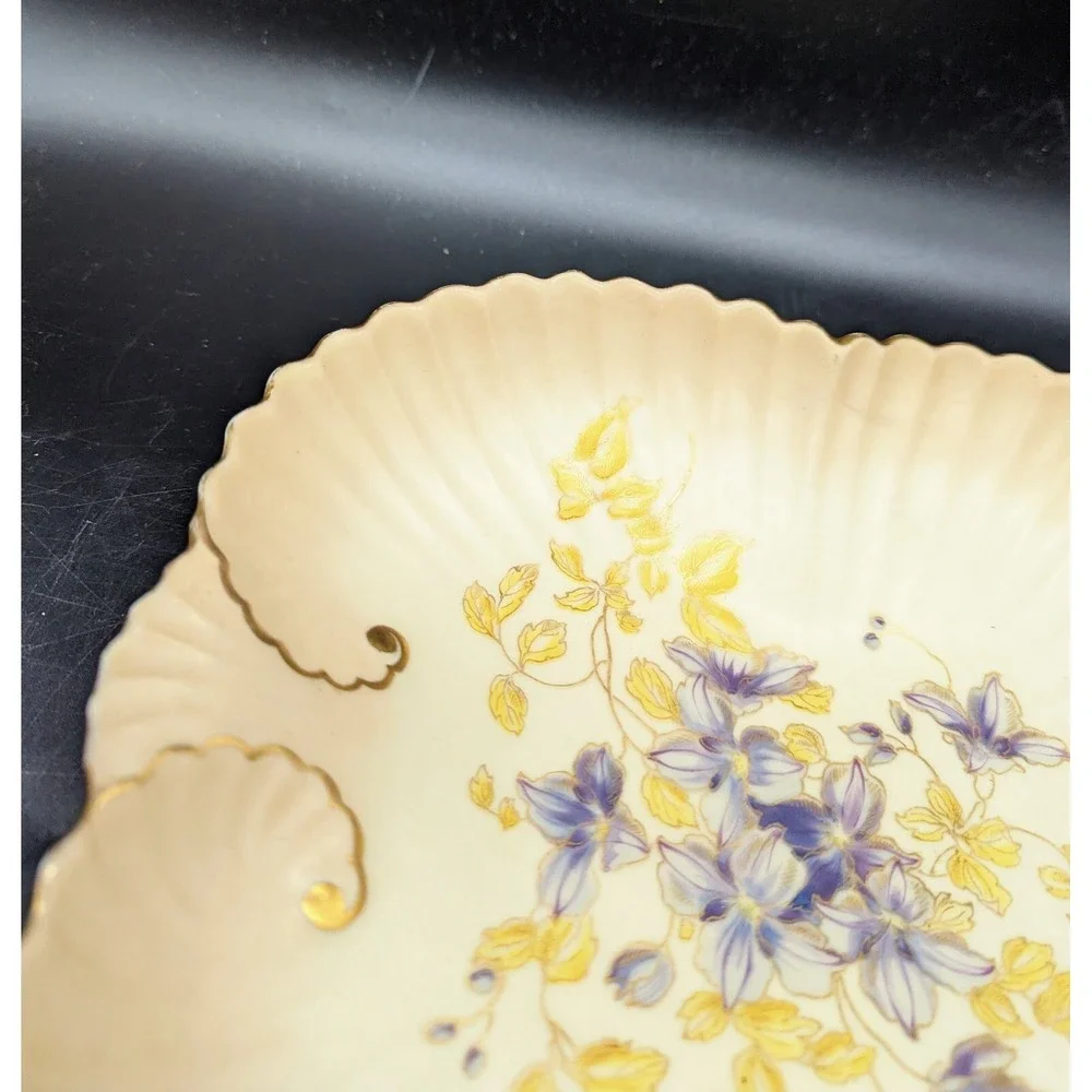 Antique‎ Fluted Porcelain Square Nut Candy Dish Purple Flower Violet 9